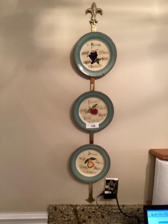 3 fruit design plates on wall hanging