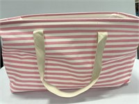Pink striped collapsible tote bag slightly used