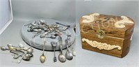wood trinket box w/ collectors spoons