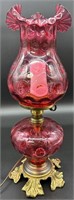 Beautiful Fenton Cranberry Coinspot Lamp