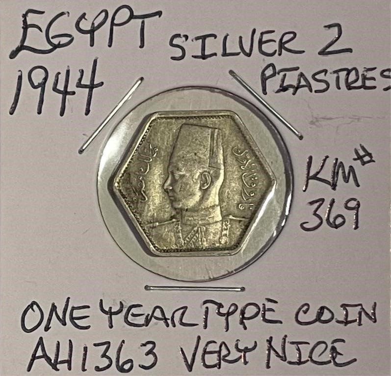 Egypt 1944 Silver 2 Piastres