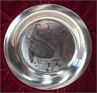 Sterling Silver Christmas Plate "Trimming the Tree