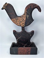 Folk Art Comb Case, rooster motif, yellow & white