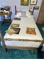 Wooden Twin Bed with Bedding