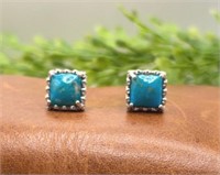 .925 Sterling Silver Square Turquoise Gem Earrings