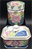 Chinese Hand Painted Tea Caddy & Lidded Box