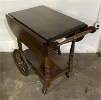 (H) Vintage Wooden Drop Leaf Tea Cart 36” x 32” x