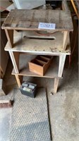 3 wooden stools , battery