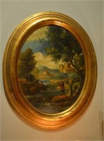 Pair of oval panel decorative paintings