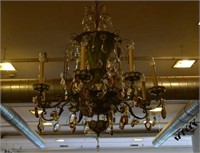 Tole painted and cut glass chandelier