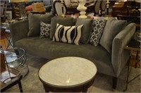 Grey velvet upholstered contemporary sofa