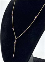 14K Yellow Gold Necklace Chain w/ Amethysts