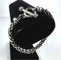 925 Silver Thick Braided Toggle Bracelet