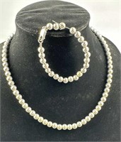 925 Silver Beaded Necklace & Bracelet Set