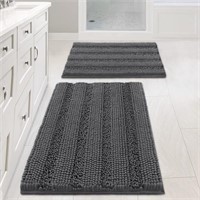 EXTRA THICK CHENILLE STRIPED BATH RUGS - SET OF 2