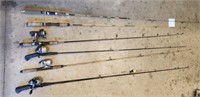 Assorted rods (6) w/ 4 reels