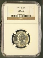 US Coins 1957-D Washington Quarter MS65 NGC