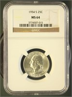 US Coins 1954-S Washington Quarter MS64 NGC