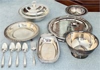 Vintage Silver Plate Serving Dish & Flatware Lot