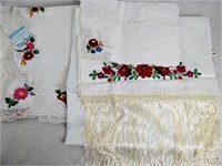 Hungarian Folk Embroidered Tablecloth & Shawl