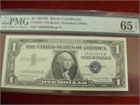 PMG GU65EPQ $1 1957B Silver Cert. Fr.1621*