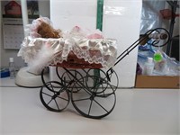Porcelain Baby Doll in Buggy 20" x 11"