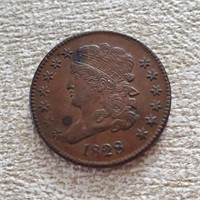 1828 US 13 Star Half Cent Coin High Grade