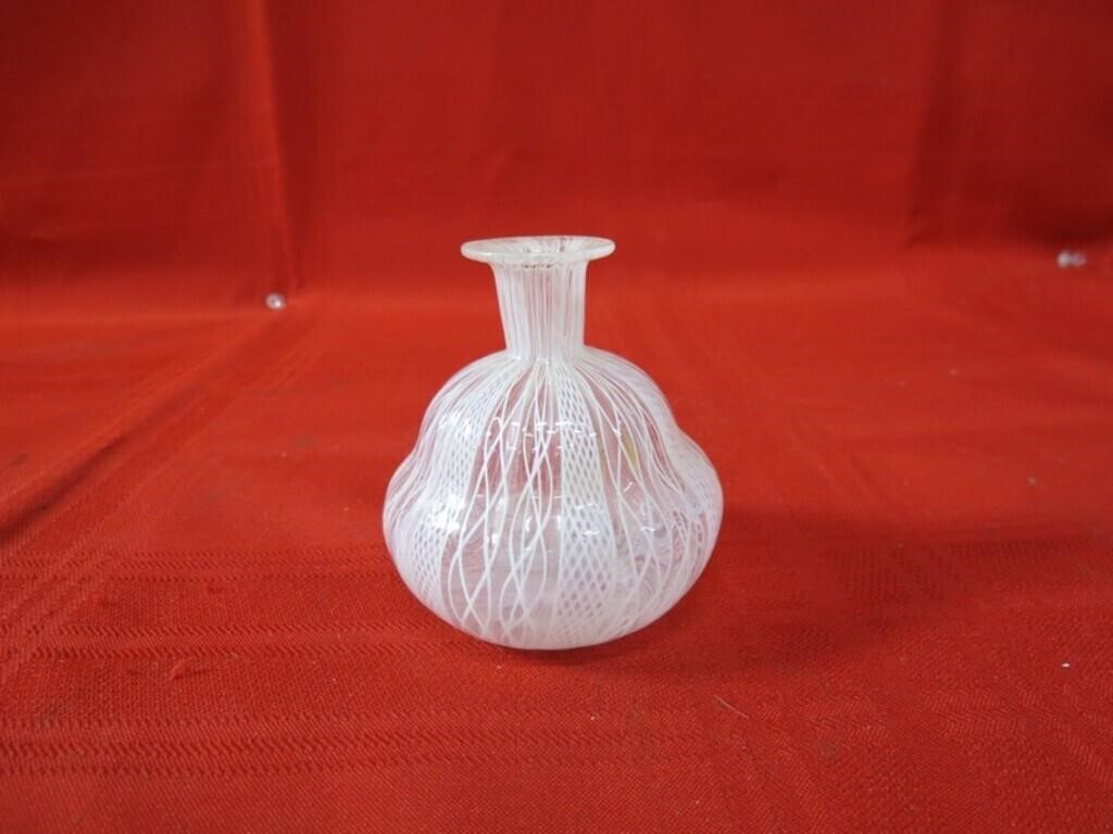 Italian glass lattice vase.