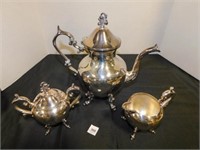 Silver on Copper vintage kettle sugar/creamer set