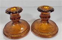 Vintage Indiana Coloney Amber Glass Candle Stick