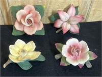 Set of 4 Porcelain Roses Capodimonte 2 Marked, 2