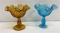 Marked Fenton ruffled hobnailed footed compote