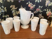 Milk Glass Pitcher & Cups