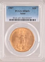 1907 Saint Gaudens $20 Gold Coin PCGS MS65+