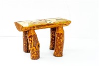 Hand Carved Log Style Stool - Horses & Butterflies