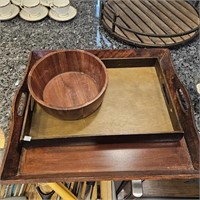 Wood Serving Bowl & 2 Serving Trays