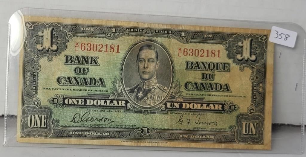 1 DOLLAR BANK OF CANADA 1937 NOTE