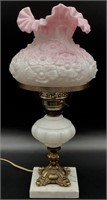 Fenton Pink/White Hurricane Lamp