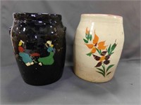 Hand Painted Crock has Crazing No Lid - Black