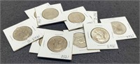 (10) Different Date Franklin Half Dollars