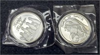 (2) Different 1 Troy Oz. Silver Christmas Rounds