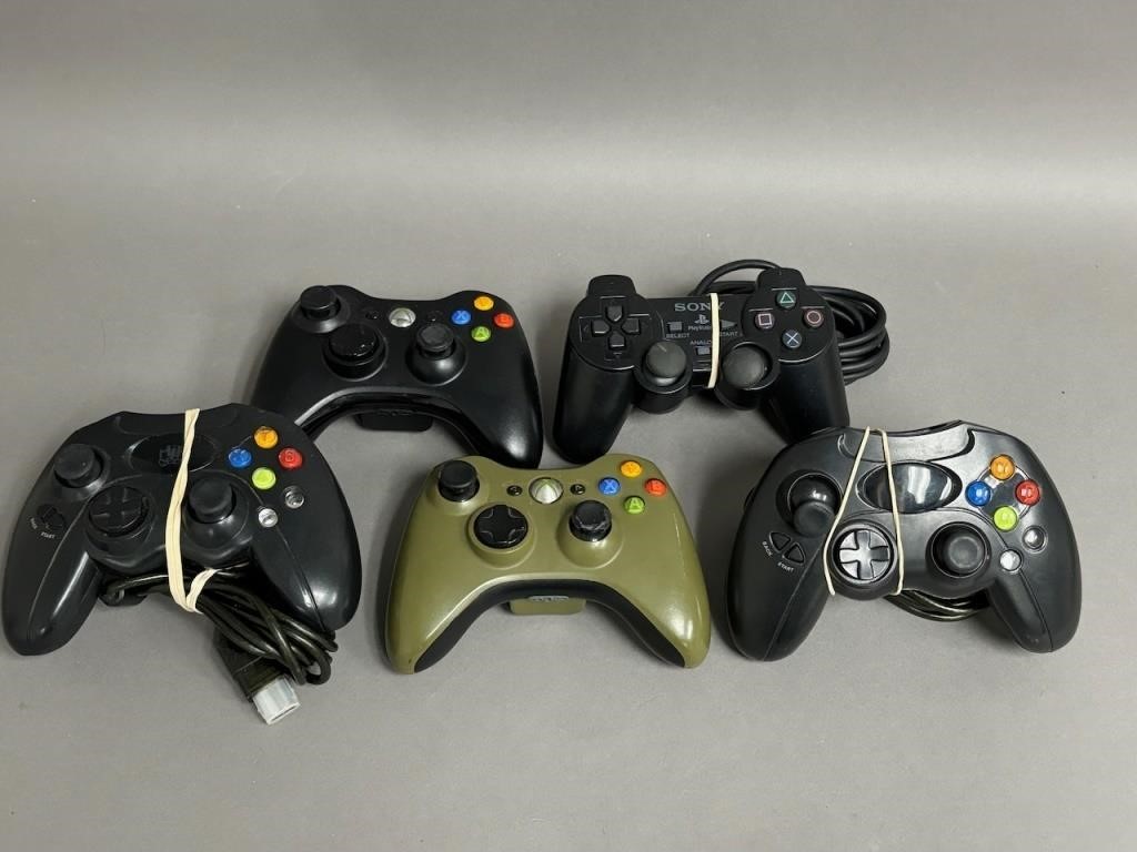 Five Assorted Gaming Controllers