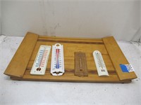 serving tray, assorted thermometers