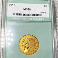 1910 $5 Gold Half Eagle NTC - MS60