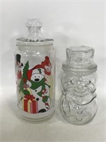 Two vintage glass holiday jars with lids
