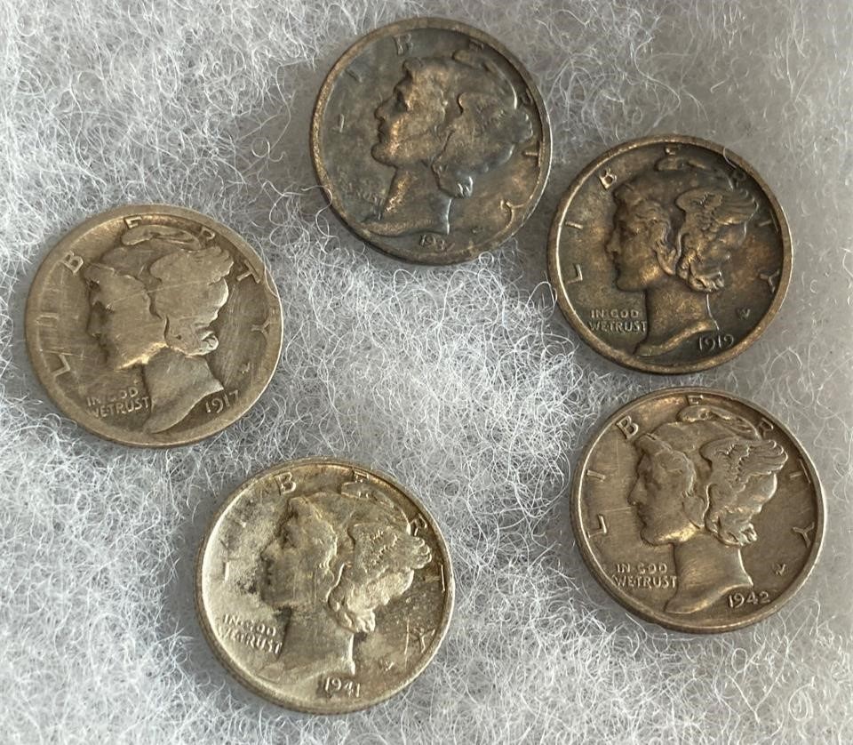 5 Mercury Dimes