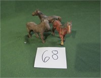 3 Small Cast Iron Horses-2 unpainted/1 org paint