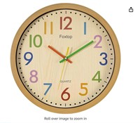 Foxtop Silent Kids Wall Clock 12 Inch Non-Ticking