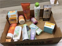 BOX OF LOTIONS AND COSMETICS