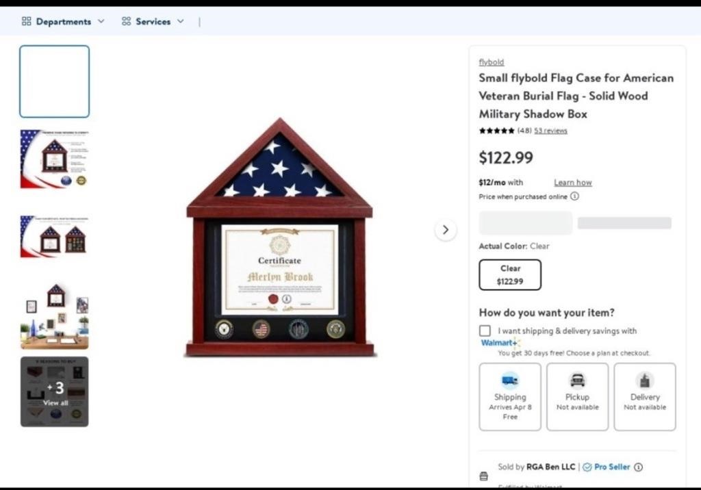 OF3517  Flag Case Solid Wood Shadow Box Small